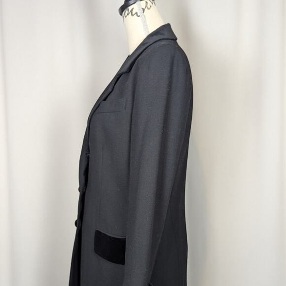 80s 90s Blazer A Line Anne Klein Velvet Trimmed Wool Blazer Black Size 2 - Picture 15 of 16